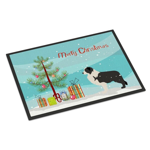 Carolines Treasures Black Border Collie Merry Christmas Tree Indoor or Outdoor Mat 18x27 BB2941MAT - main